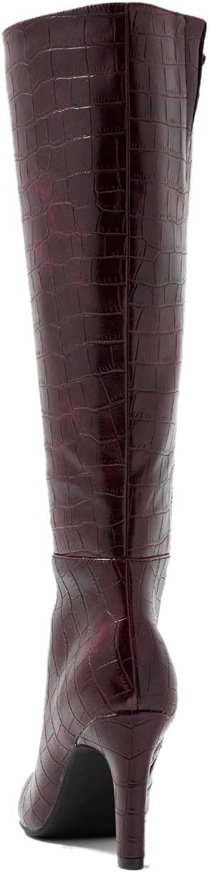 FOWT Women Croc-Embossed Mid Calf Boots Round Toe High Stiletto Heel Long Boots Sexy Side Zipper Unisex Warm Shoes for Office Outdoor Party 4-16 US Size
