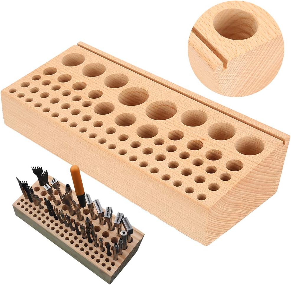 Leather Craft Tool Holder, 68 Holes Wooden Professional Leathercraft Tool Holder Rack Stand for Leather Working Making Punch Tools Organizer Storage(27x11.5x5.5cm/10.6x4.5x2.2in)