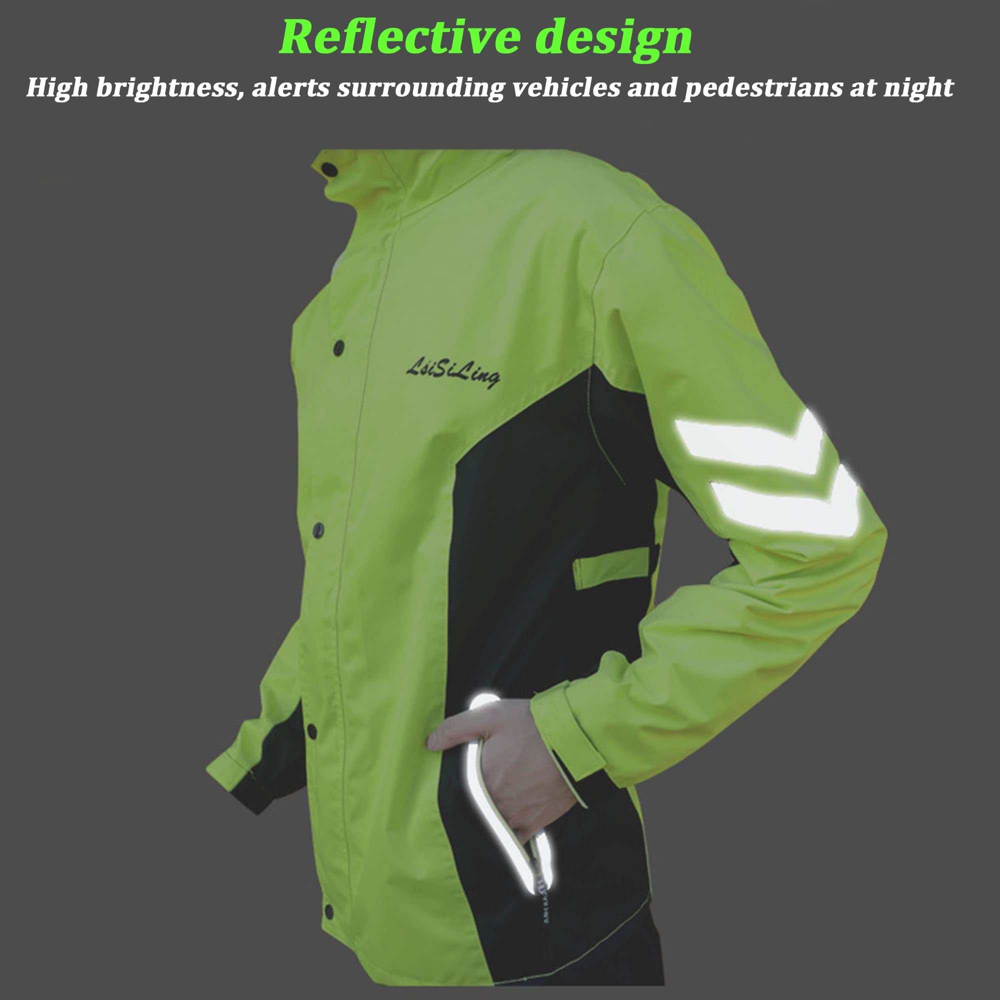 Combinaison de Veste de Pluie Imperméable à l'eau, Imperméable à Capuche Léger et Respirant pour Homme Femme, Manteau Imperméable Réfléchissants pour Le Cyclisme, la Randonnée