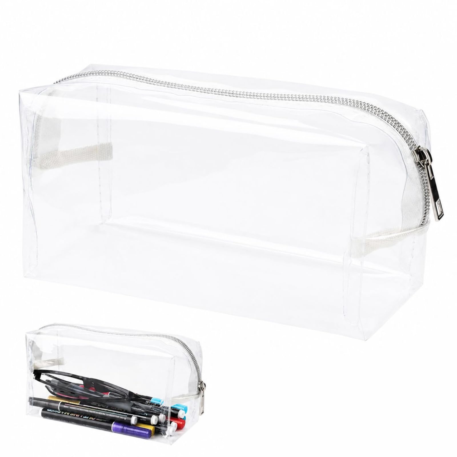 Transparent Pencil Case, Large PVC Zippered Pouch for Stationery Makeup