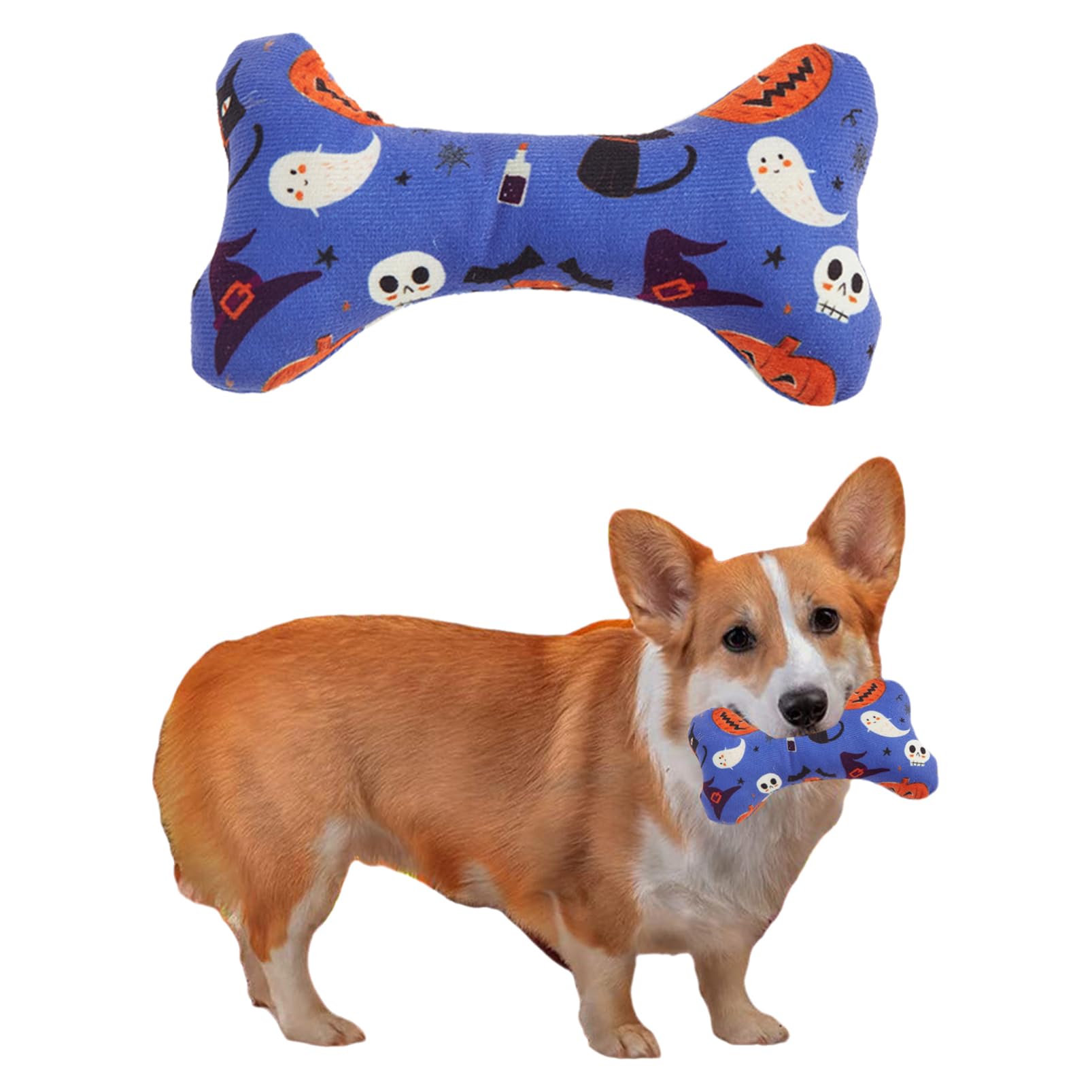 Aislor Halloween Squeaky Dog Toys Bone Shaped Plush Chew Toy with Squeaker Interactive Toys for Small Medium Large