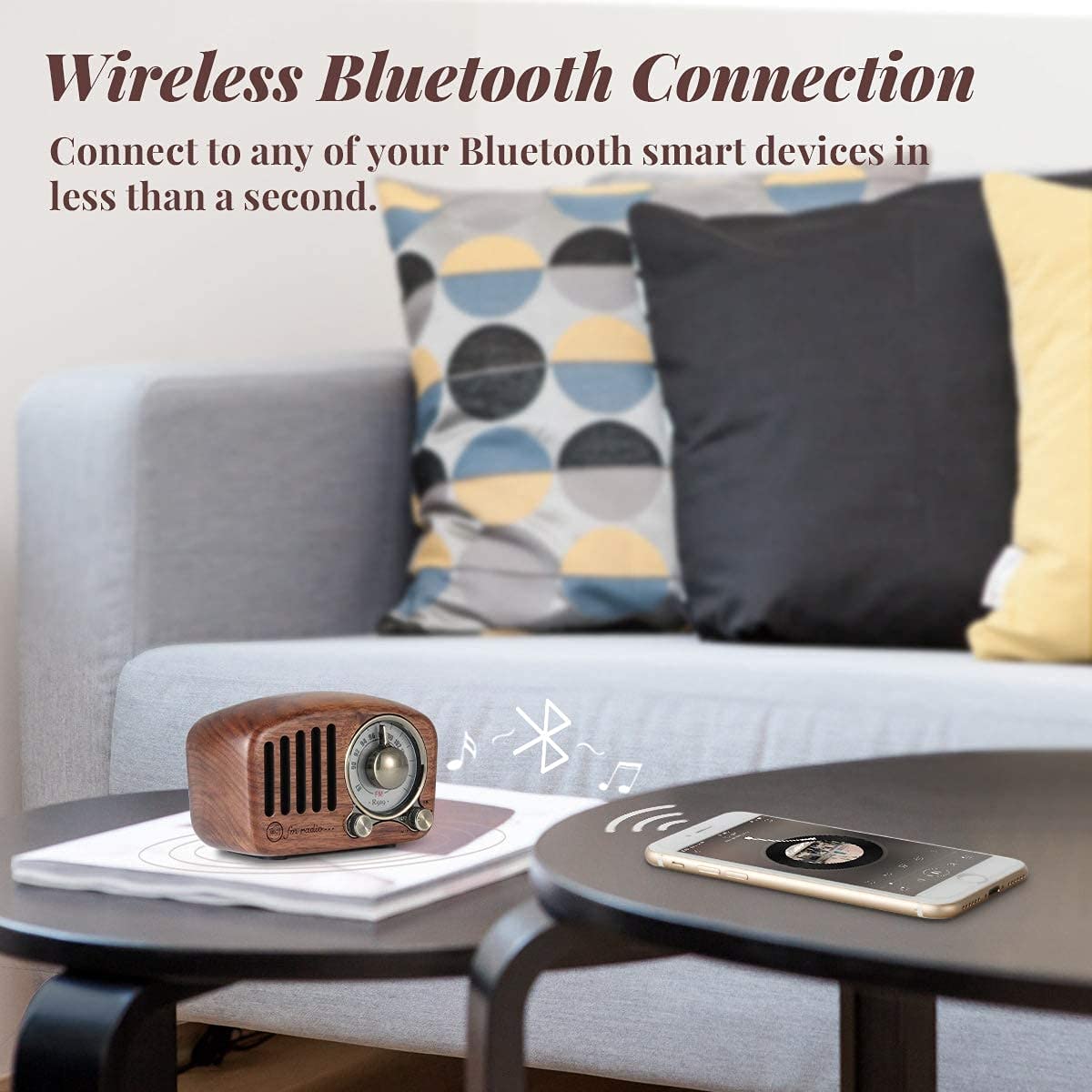 Prunus R-919 Radio Portatile FM Bluetooth Vintage Legno Ricaricabile TF Card AUX