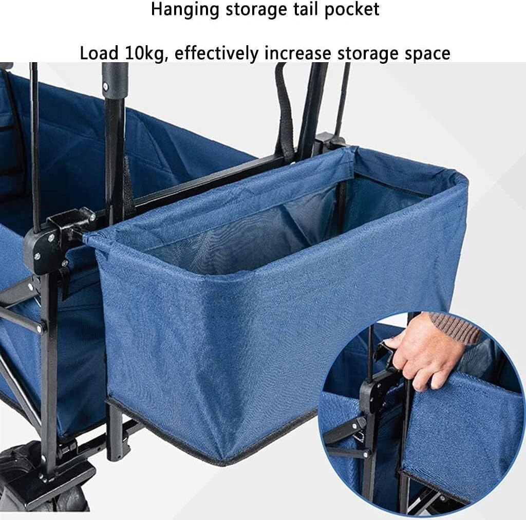 Outdoor Folding Utility Wagon with Roof, All-Terrain Wheels & Brake, Heavy Duty Garden Cart 85kg Load Capacity