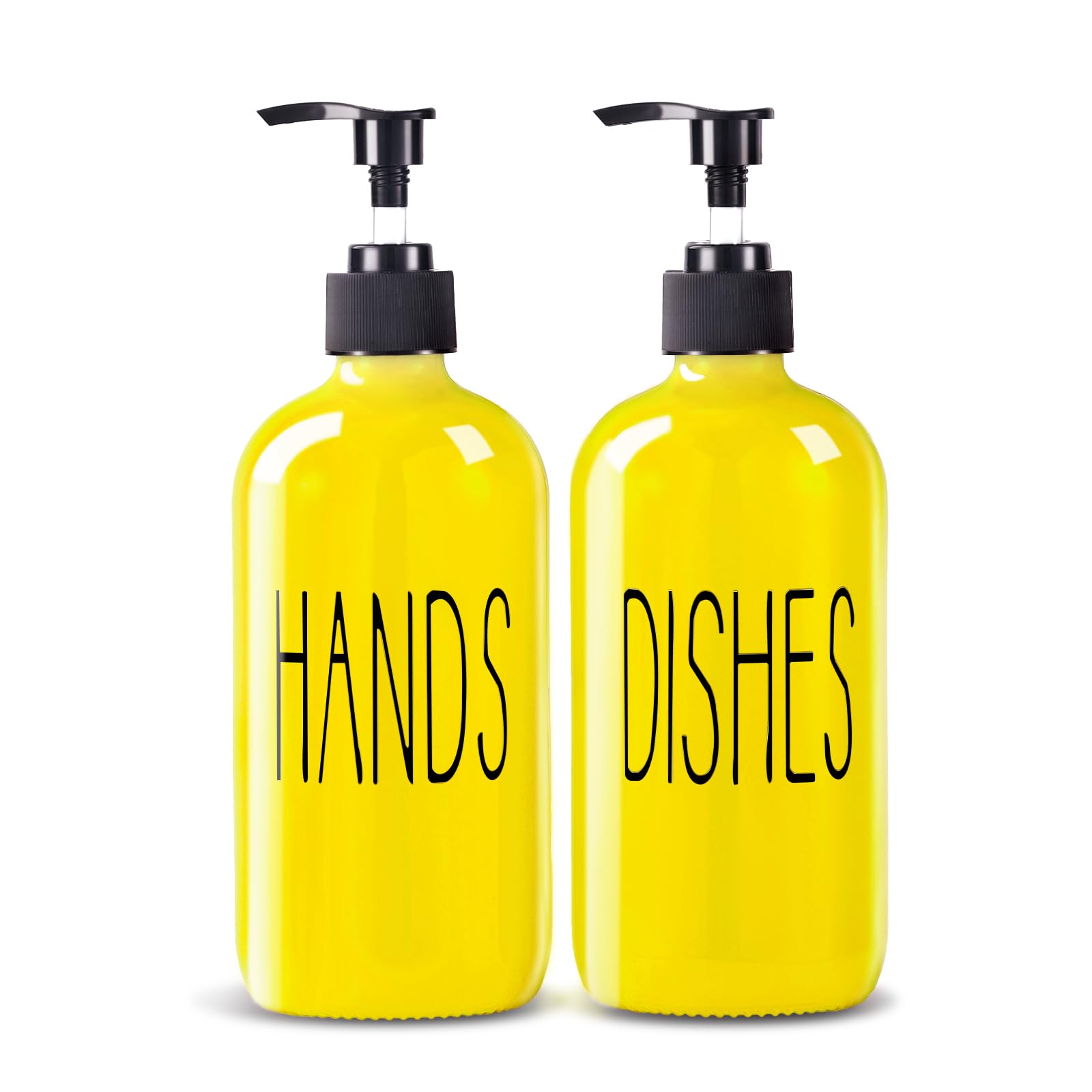 COHOSEGE Glass Soap Dispenser Set 2 Pack,16 Oz Dish Soap Dispenser for Kitchen Sink,Lemon Kitchen Decor and Accessories,Yellow Decorations and Kitchen Utensils for Kitchen — image 1
