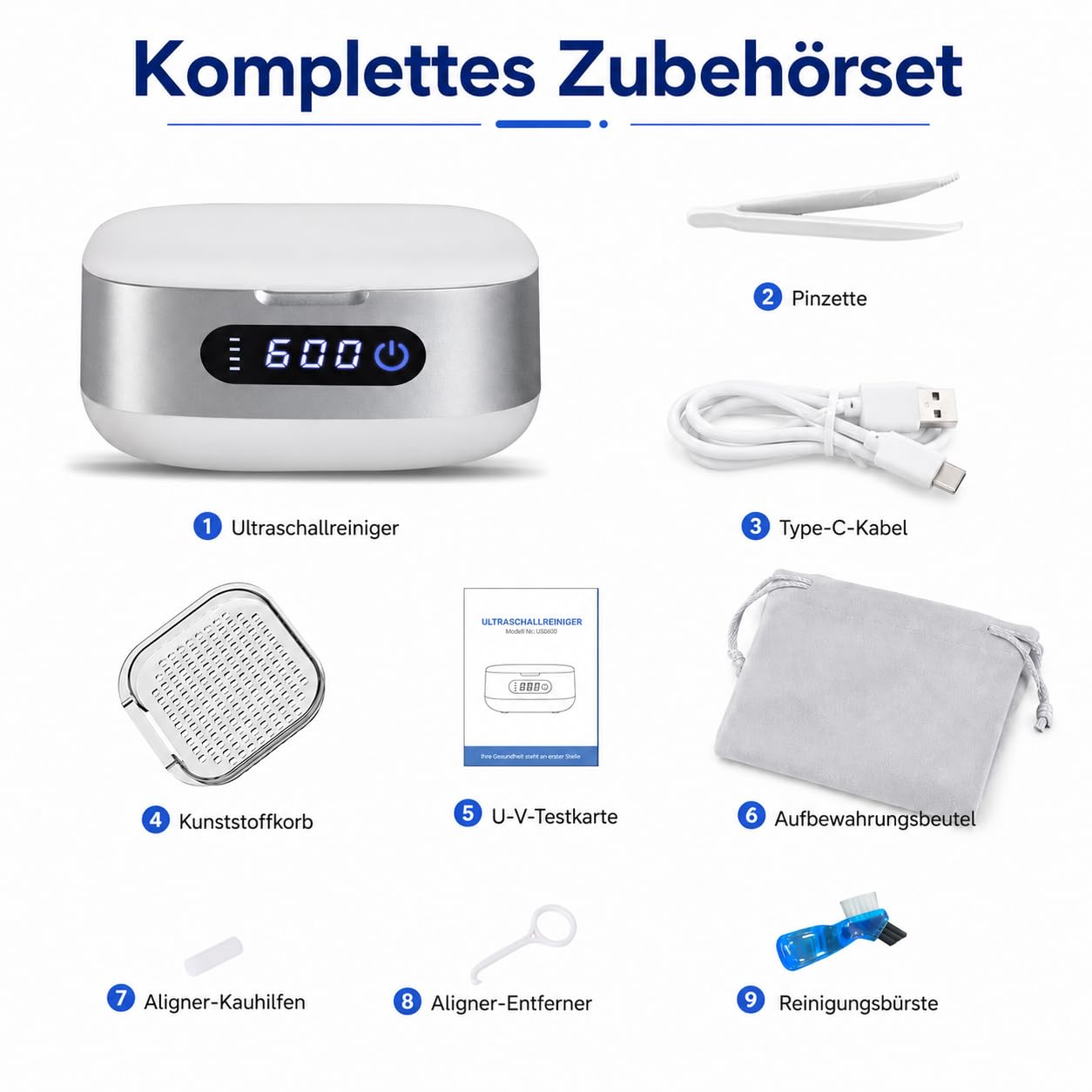 Voraiya Ultraschallreiniger für Zahnschienen Ultrasonic Cleaner mit 4000mAh Akku IPX6 Wasserdichtes Ultraschallreinigungsgerät 166ml Ultraschallbad für Aligner, Zahnspangen, Zahnersatz & Reisen