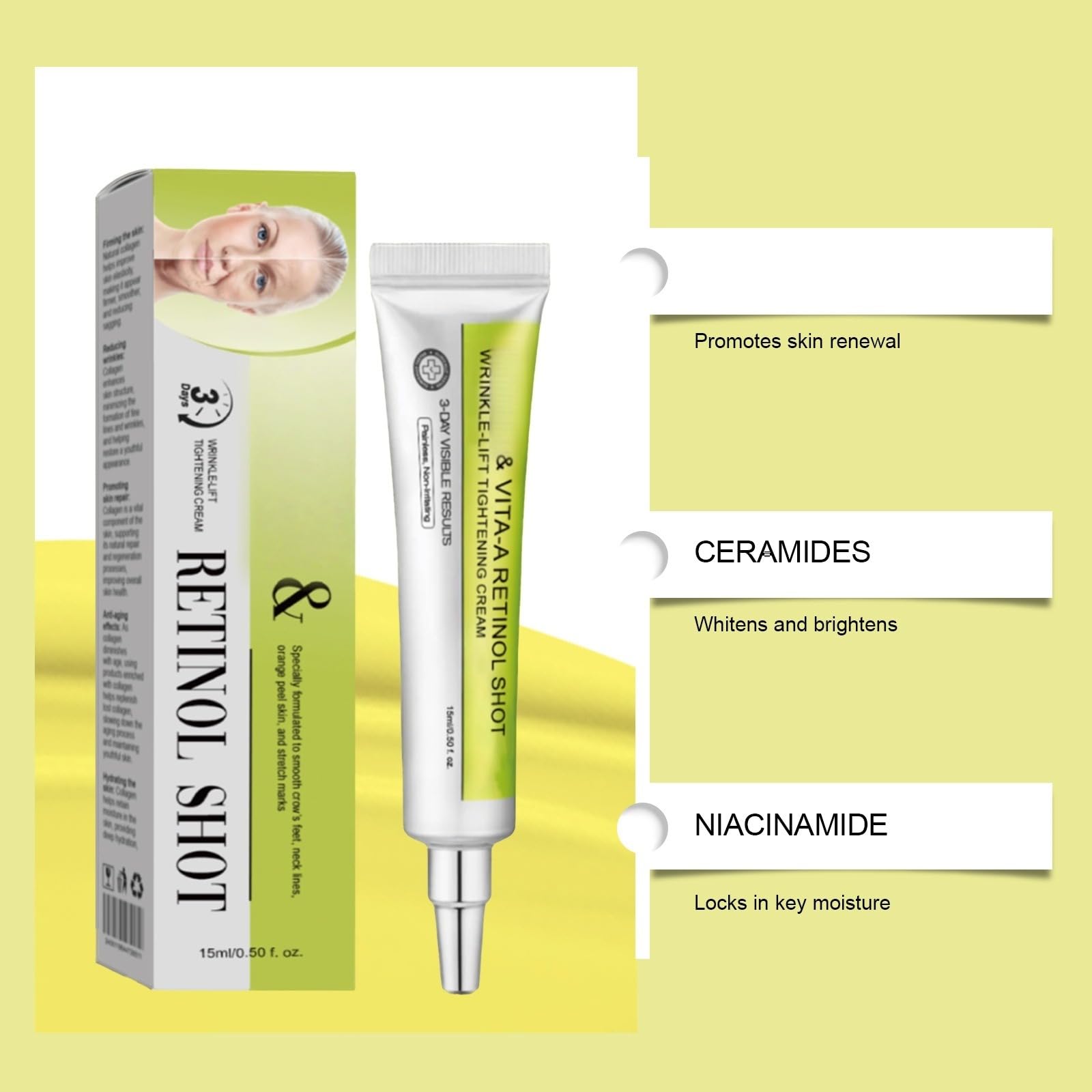Retinal Shot Tightening Booster, Anti Wrinkle cream - Minimizer Porów, Retinols Booster do pielęgnacji twarzy, na drobne zmarszczki i zmarszczki, ujędrniający, redukuje zmarszczki i drobne linie