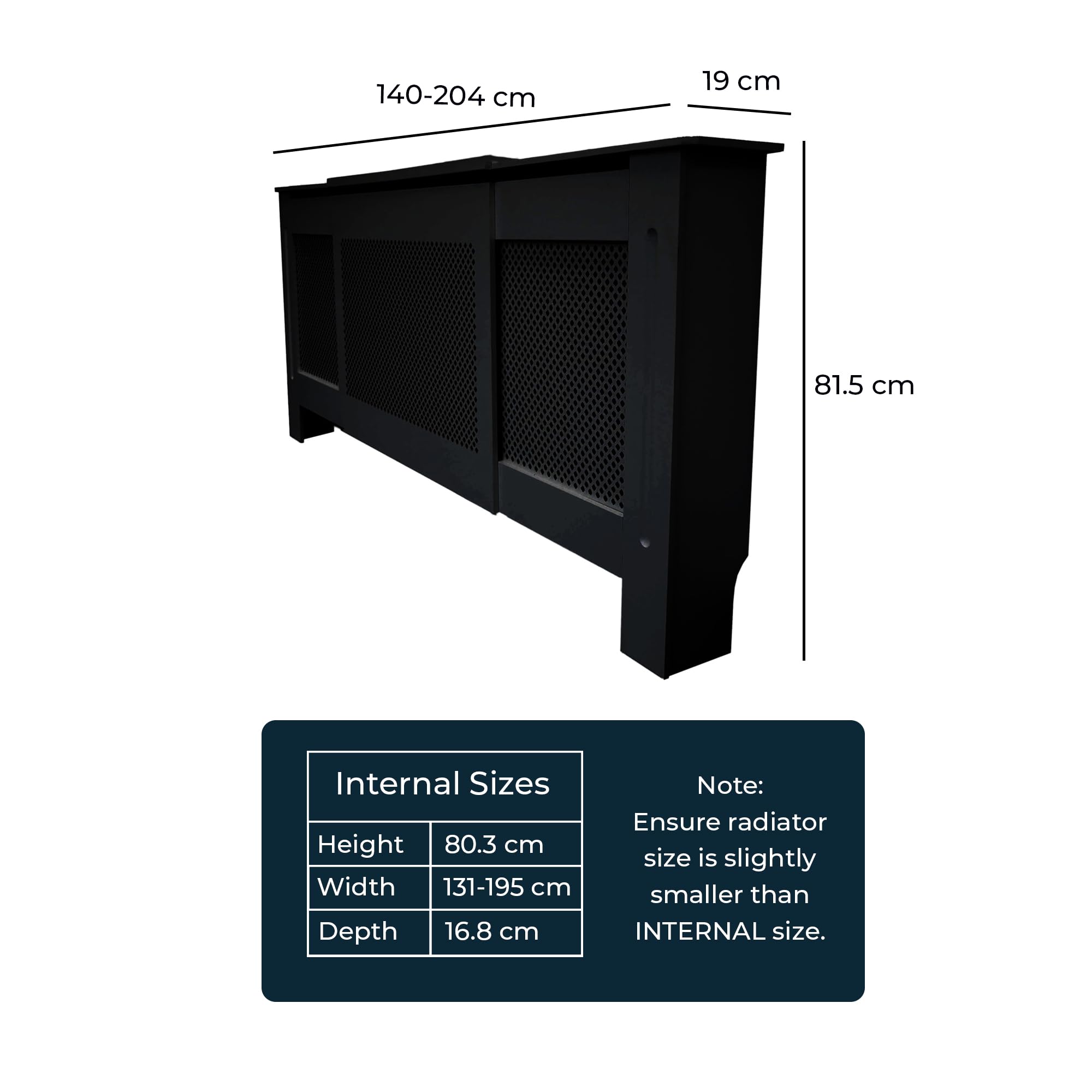 Jack Stonehouse Extra Large Radiator Cover Black Paint, Over Radiator Shelf Clip On With Diamond Slats - Image 3