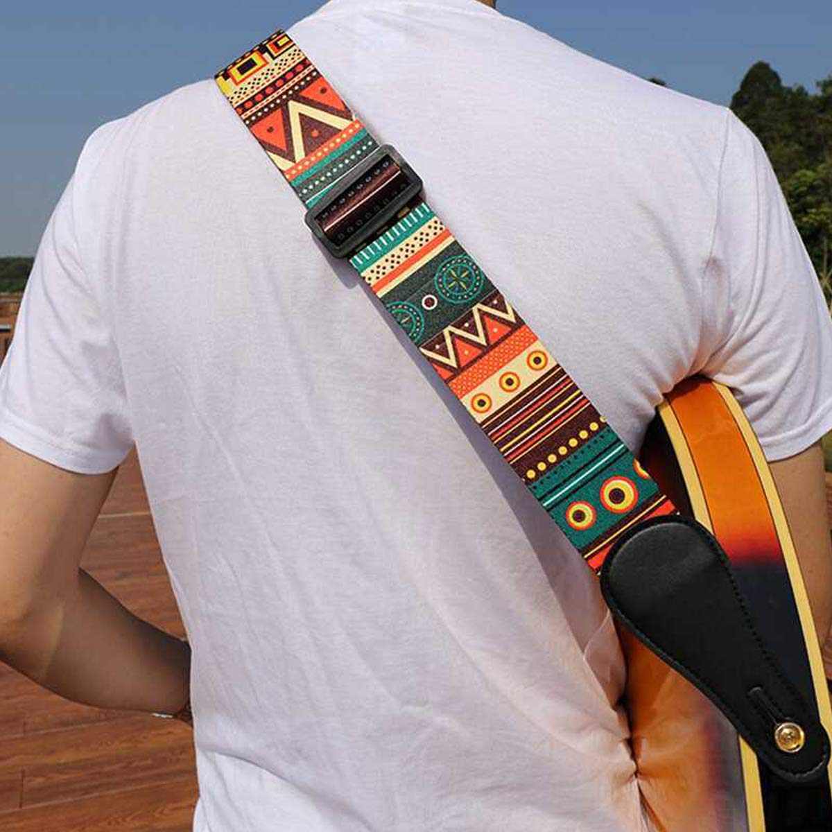 Sangle Cloudmusic Jacquard Sangle De Guitare Vintage Cloudmusic - Extrémités En Cuir, Tissu Jacquard, Style Classique Rétro