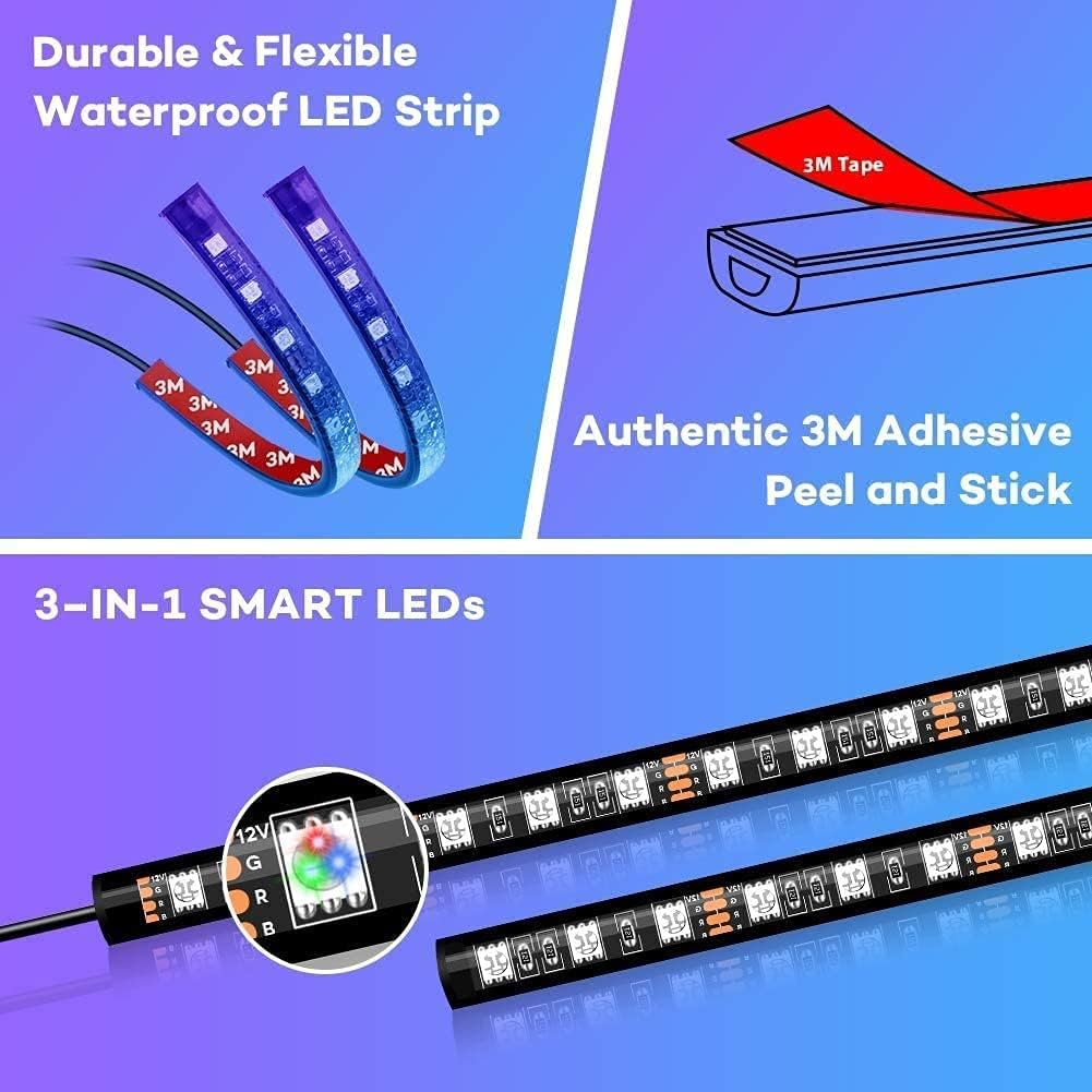 2-in-1 RGB Interior Car Lights 4pcs 48 LED & RGB Car Underglow Lights with Wireless APP Remote Control, 16 Million Colors, Sync to Music, Ultra Long Led Neon Accent Under Glow Kit for Cars, SUVs, Truc : Automotive