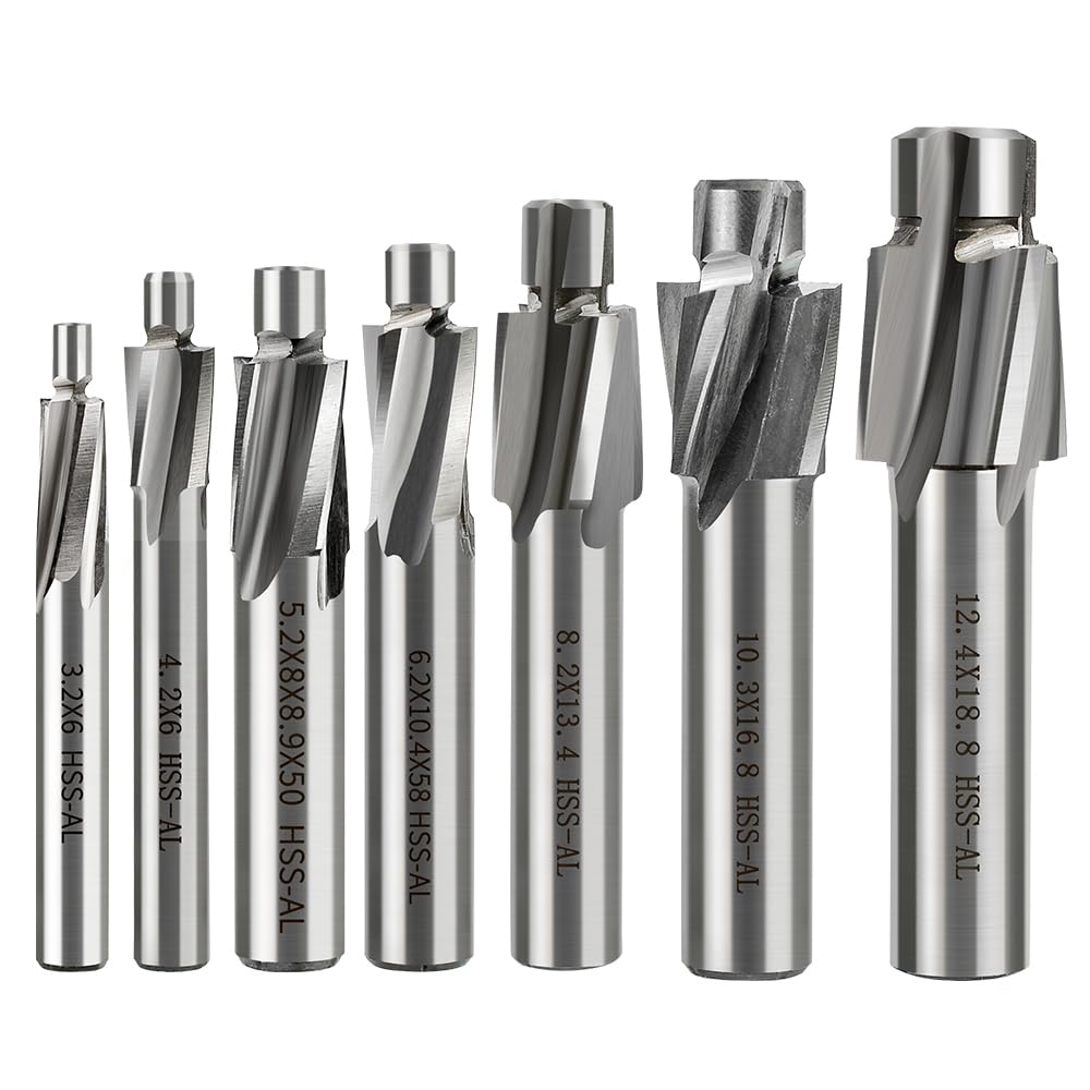 7 pezzi svasatori piatti M3-M14 HSS Fresa svasata a 4 denti CNC Slot Trapano svasato per metallo, acciaio, alluminio, legno, acciaio inox, plastica