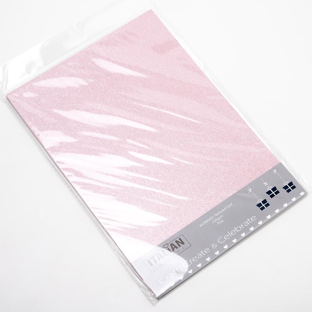 Italian Options Metallic Pink Textured Cardstock Paper, 250gsm Craft Card Stock for Electronic Die-Cutter Machines, Christmas Crafts and Card Making Supplies, 10 Coloured Sheets, A4, 250gsm, Pink