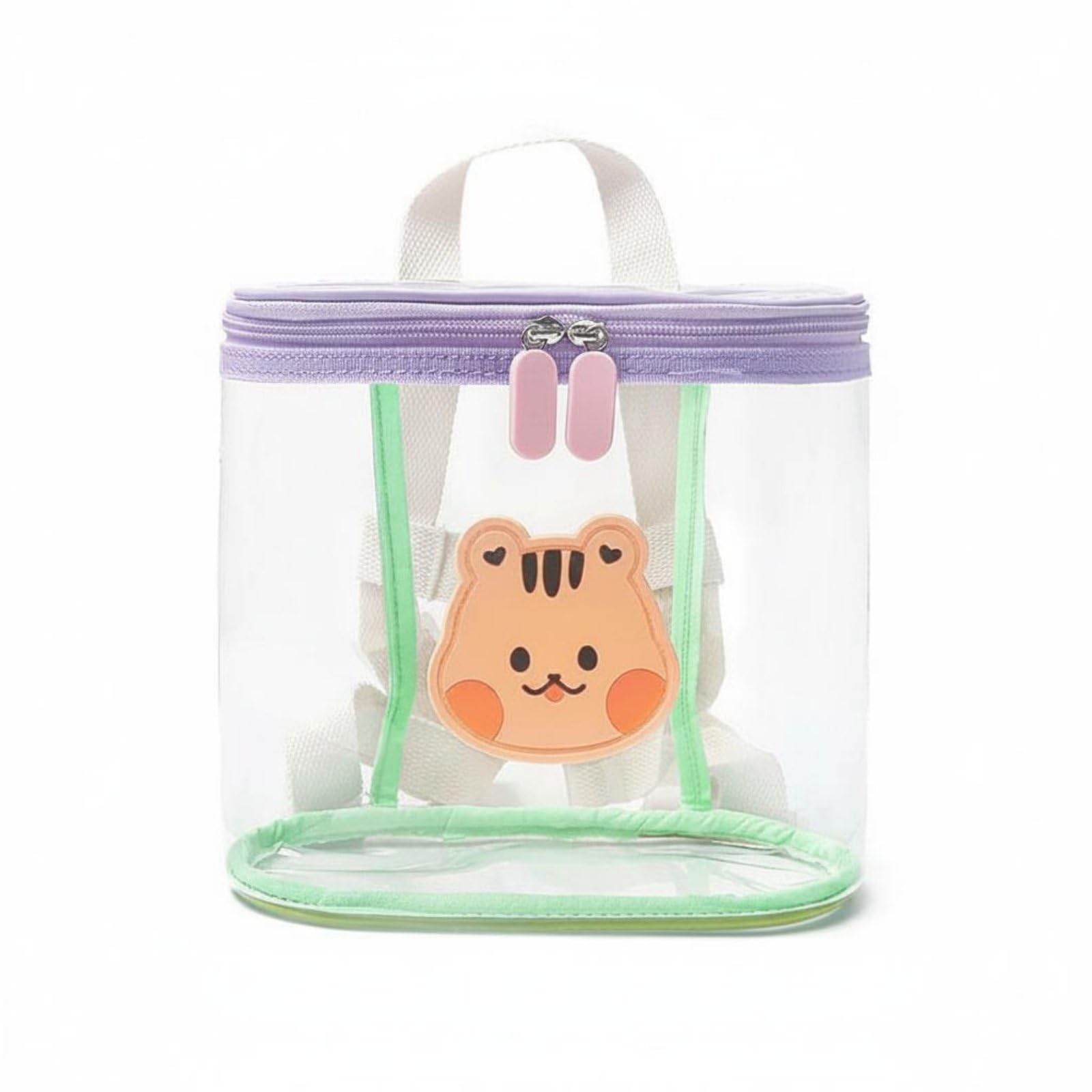 Wildlife Print Clear Backpack Color Contrast Clear Jelly Backpack Cute Storage Bag for Beach, Travel, Swimming, Purple Green, Squirrel-image-44