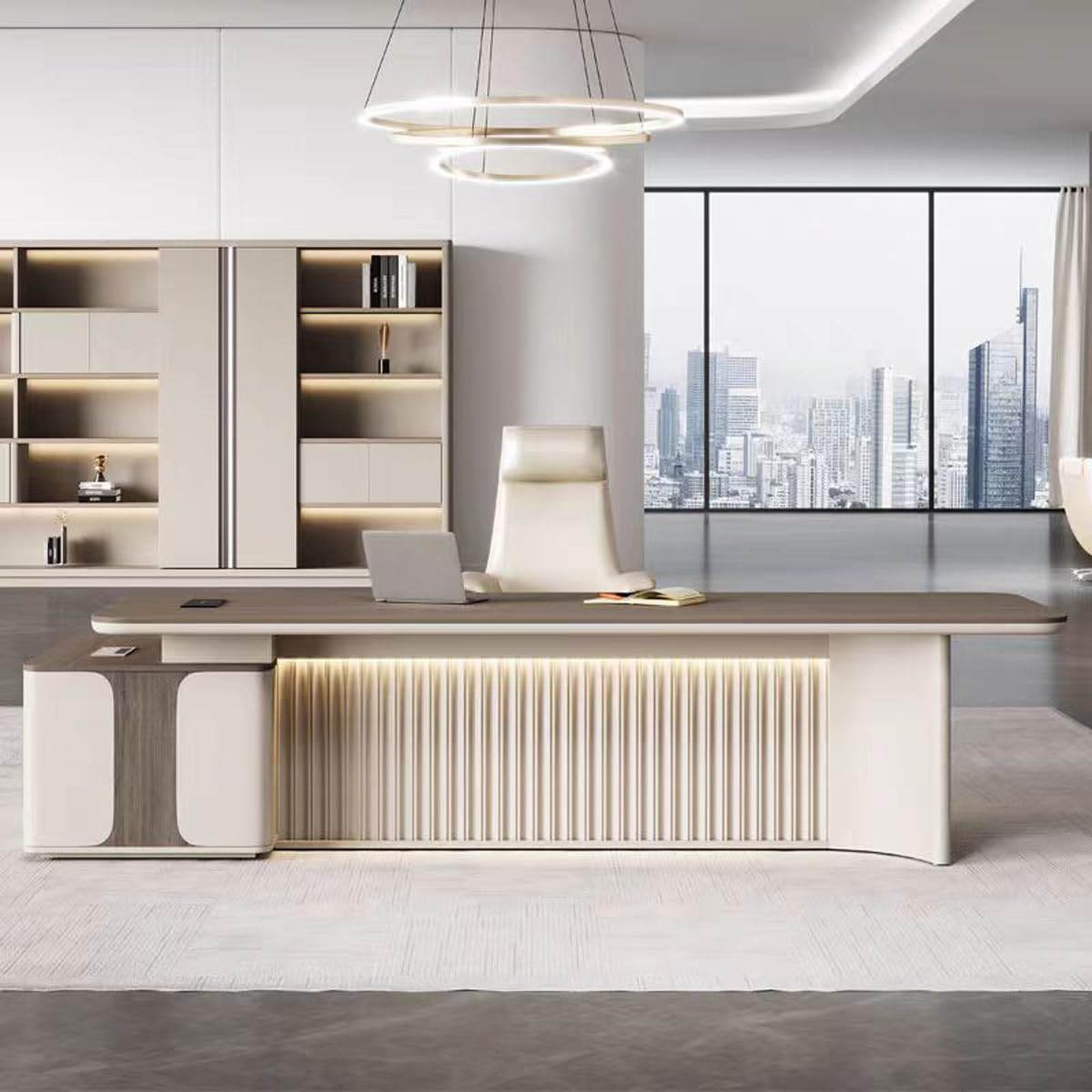 DUWEIKE L Shaped Executive Desk, Large Office Computer Desks with Storage Cabinet, Modern Aesthetic Wood Writing Table Workstation Business Furniture,2.4m