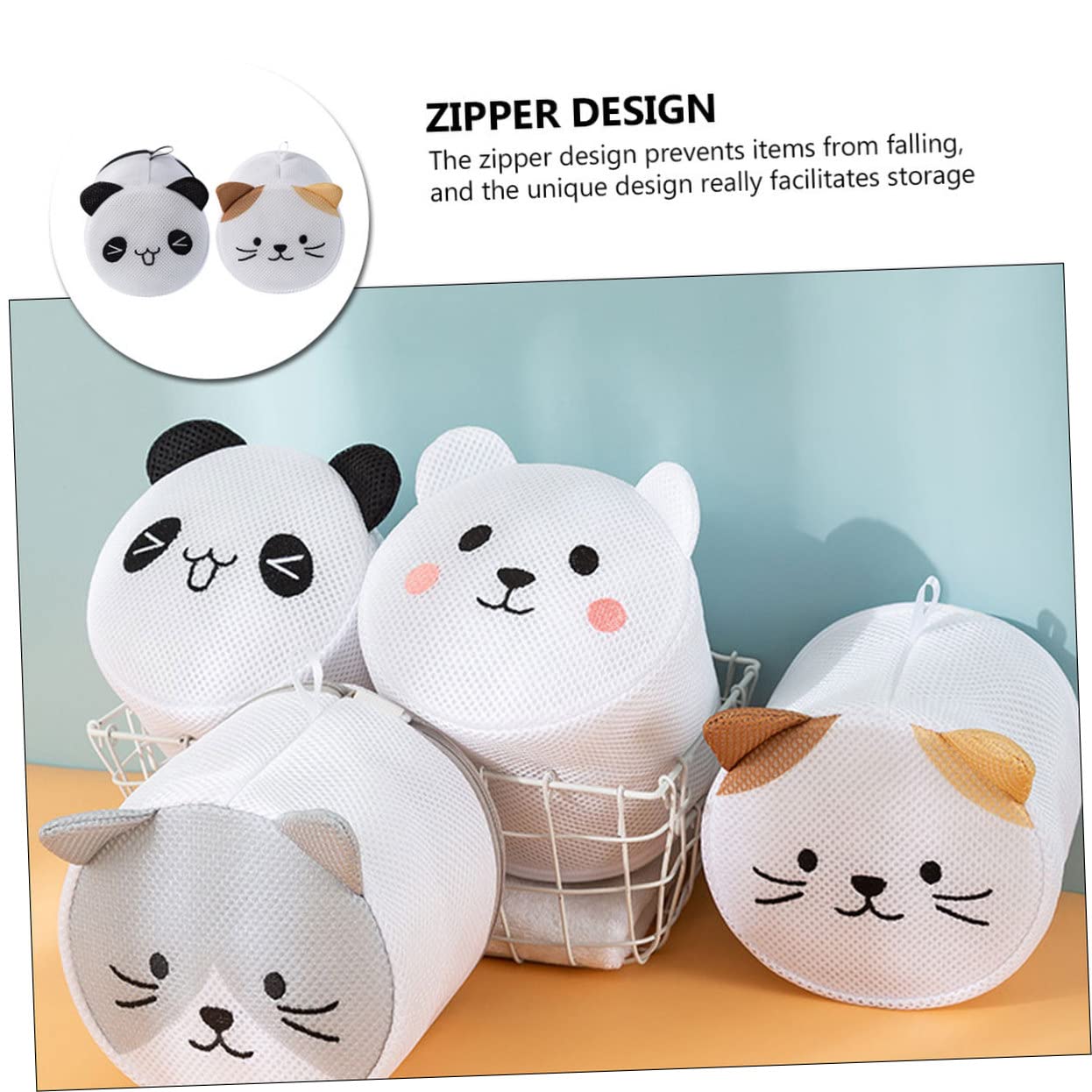 DOITOOL 6pezzi Borsa Per Lavaggio Rete Con Cerniera Sacchetto Per Biancheria e Lavatrice Per Calze Guanti e Intimo Design Carino Tema Gatto Per Viaggi e Campeggio