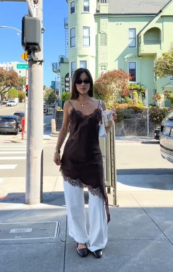 Women's Satin Lace Dress Asymmetric Cocktail Mini Dress Layering Essentials Elegant Dresses Date Night Outfits - Image 3