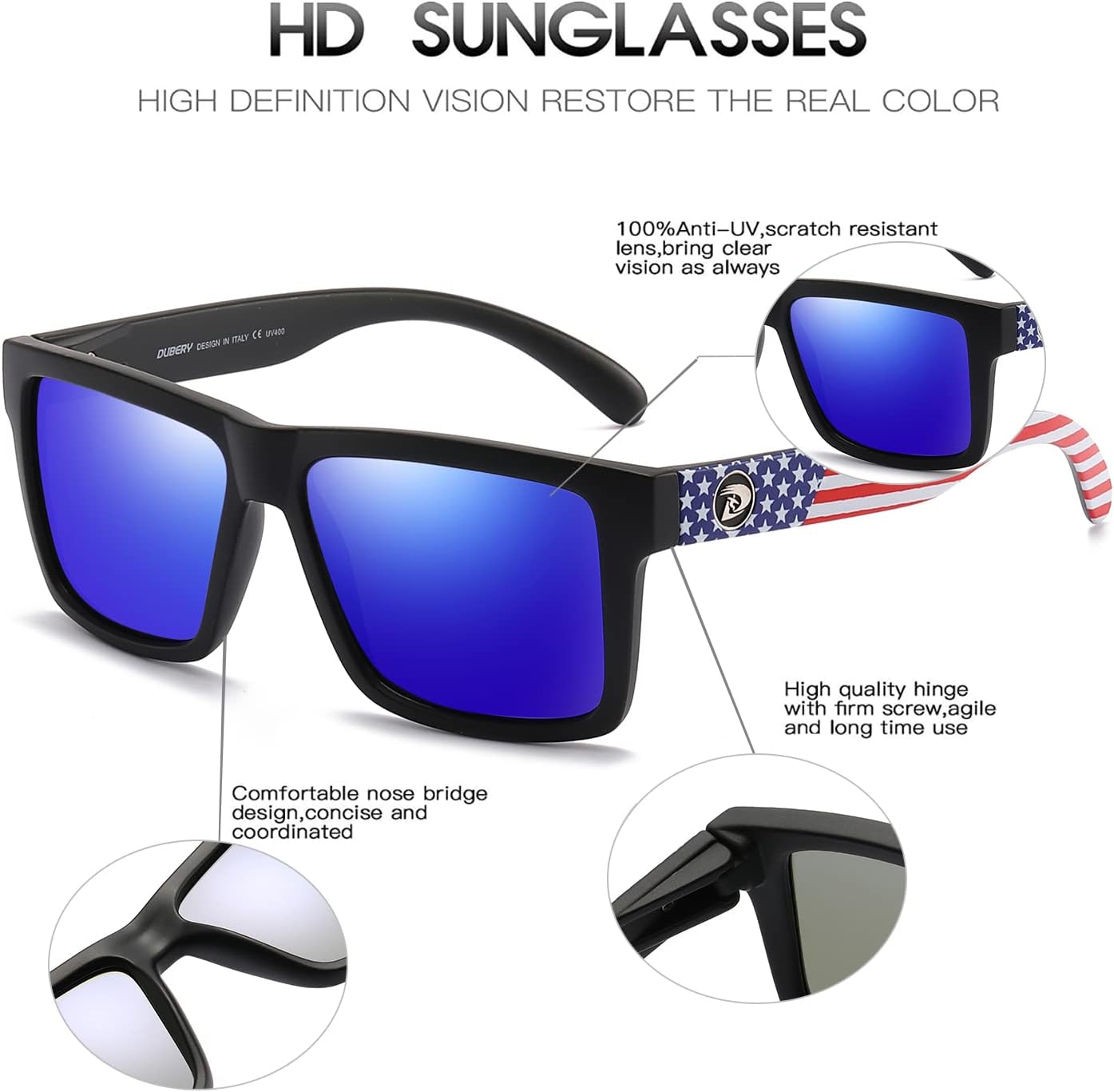 DUBERY Classic Square Polarized Sunglasses for Men/Women UV400 Protection Sun Glasses D805 - Image 6
