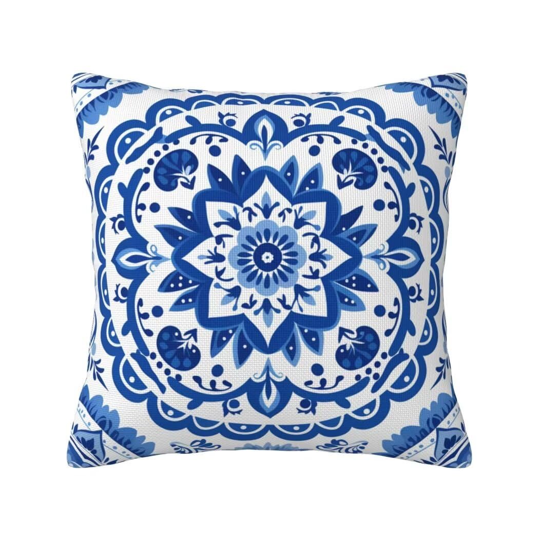 Kissenbezug 50x50 4er Set Leinen Kissenbezüge Boho Dekorative Sofakissen Zierkissen Blau Couchkissen Outdoor Kissen Zierkissenbezüge Deko Kissen für Sofa Schlafzimmer Wohnzimmer Balkon -LI258