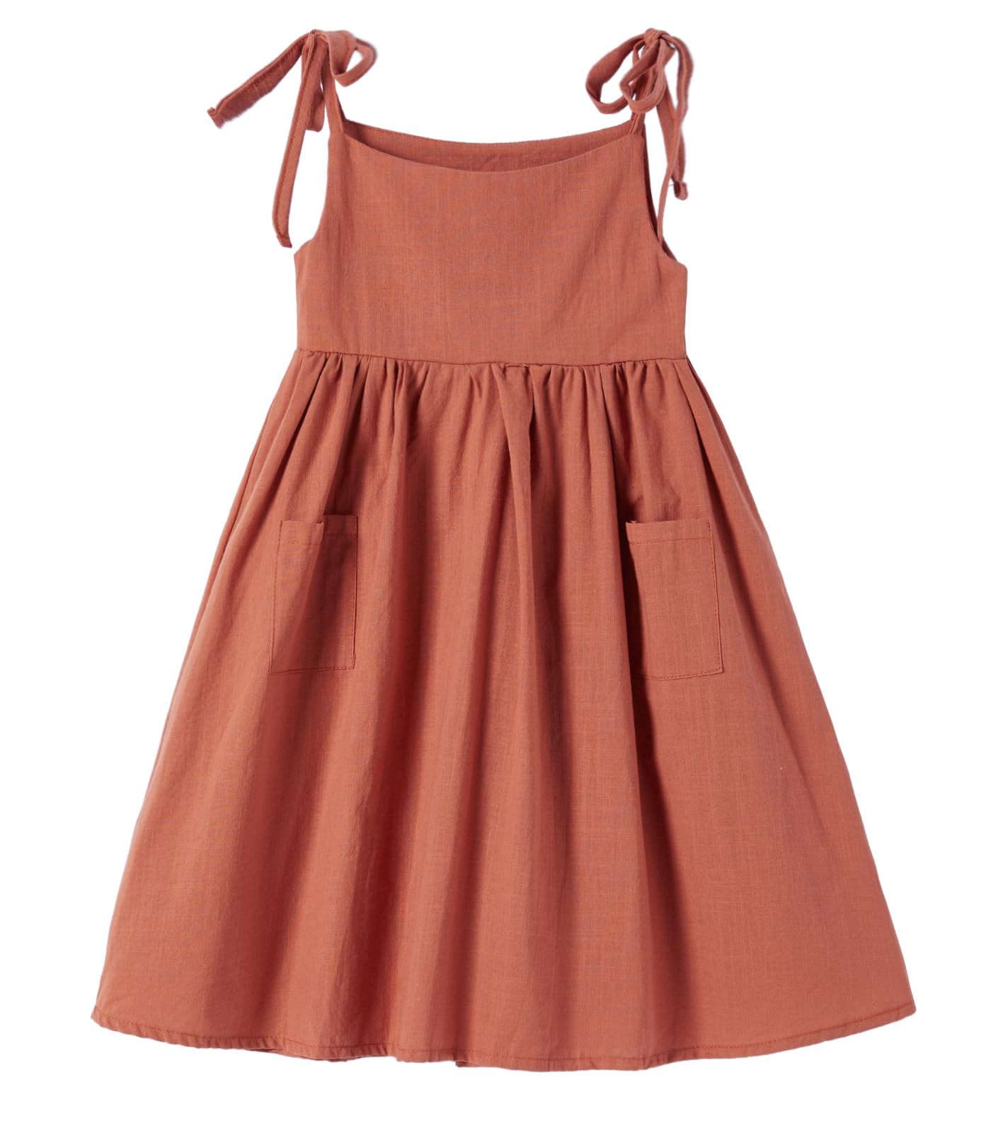 Mädchen Baumwoll-Leinen ärmelloses Kleid mit Trägern und Taschen Kleinkind Mädchen Sommerkleid