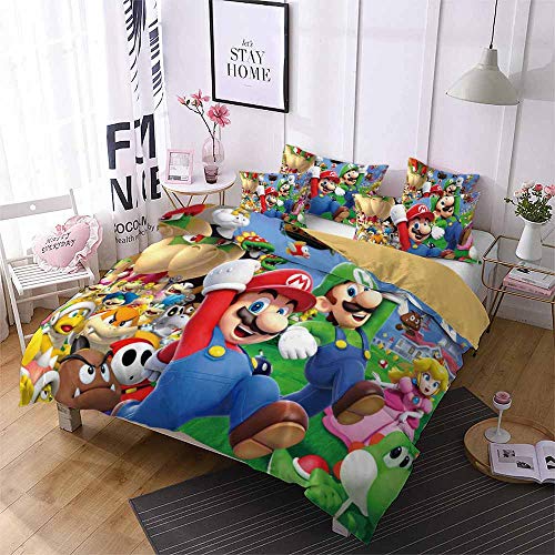 Ensemble De 3 Housses De Couette à Longues Fibres 60, Super Mario Odyssey De Pur Coton Et De Couleurs Assorties en Satin (200 x 200 cm,Modèle 02) Cover