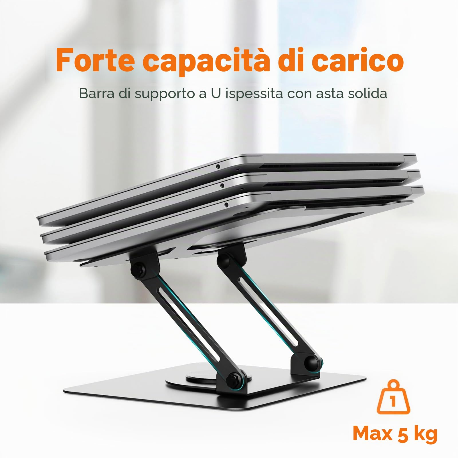 GRIFEMA GB1050 Laptop Stand Ergonomico Regolabile Girevole 360° per Portatili 11-17" Nero