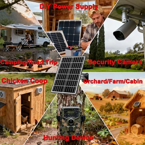 Image of 15W Solar Panel Kit with Built-in 16000mAh Battery Voltage: 5V /6V /9V /12V Current: 1.5A Features USB-C, Micro-USB, and DC 2.1 /1.7 /1.35mm Ports Compatible with All 3G /4G Trail Cameras