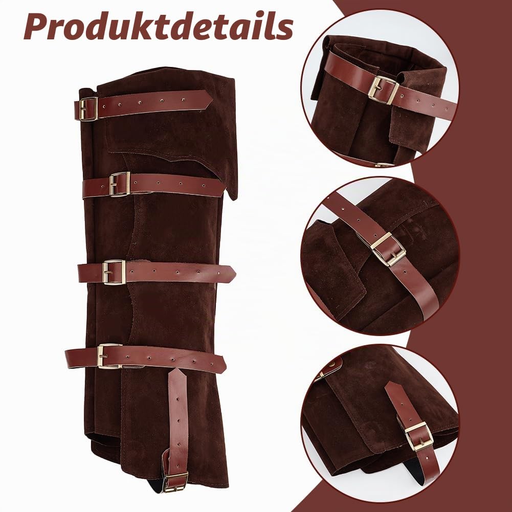 GORGECRAFT 2 Stück Piraten Beinschützer Gamaschen Steampunk Mittelalter Stiefelüberzüge Renaissance Cosplay Kunstleder Beinwärmer Wraps Schuhüberzug Für Stiefel Halloween Kostüm Ritter Kokosnussbraun