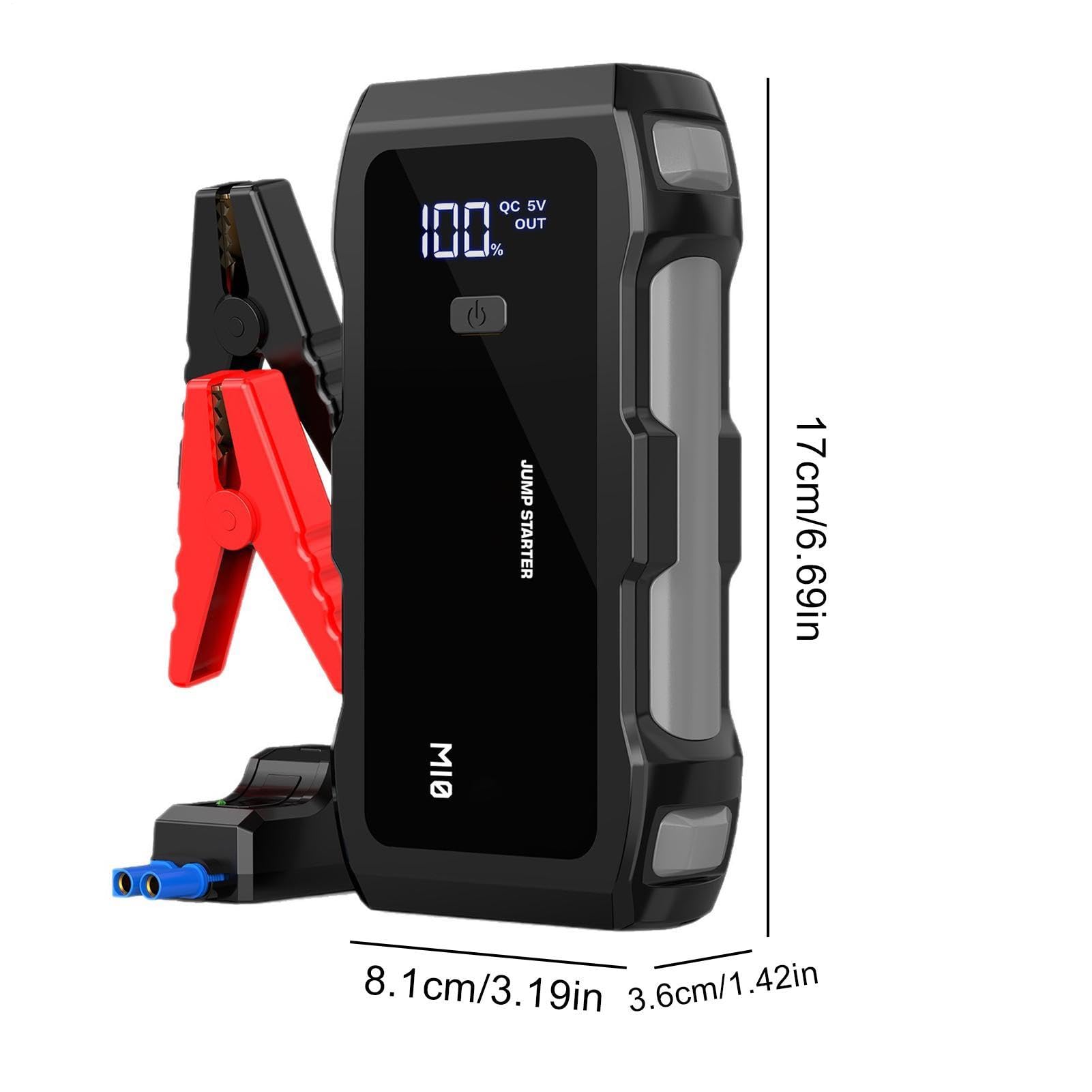 Arrancador de batería portátil, 8000 mAh, 12 V, paquete de refuerzo para sedanes y SUV, fuente de luz de emergencia de 3 modos, fuente de alimentación para motos de nieve y tractores