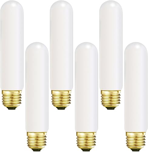 Leools Bombilla LED T10 de 6 pulgadas, base E26, ópalo mate, porcelana, blanco cálido, 2700 K, regulable, Edison 8 W, bombilla tubular LED, 600