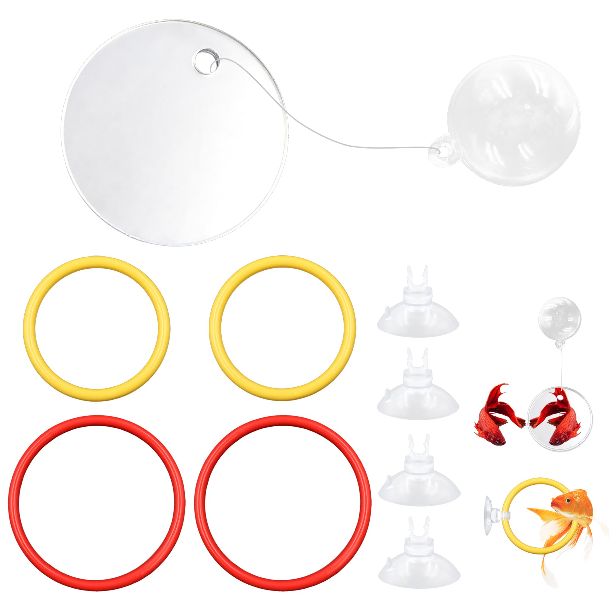 Betta Fish Toys for Aquarium with Betta Mirror, 4 Pcs Fish Feeding Rings