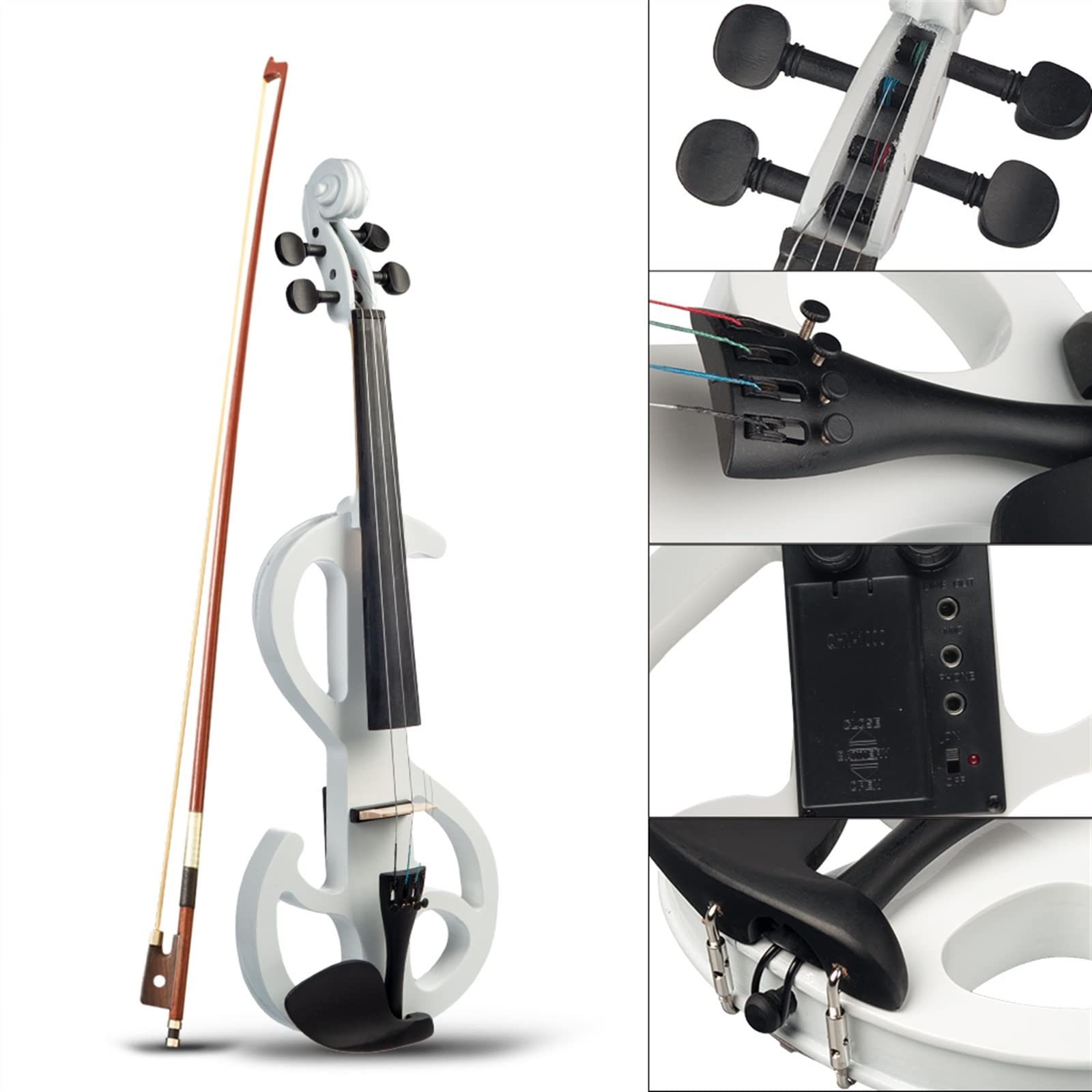 Violine Anfänger Silent Electric Massivholz Violine Set Mit Geigenkoffer Aus Segeltuch + Brasilholzbogen + Audiokabel + Kolophonium