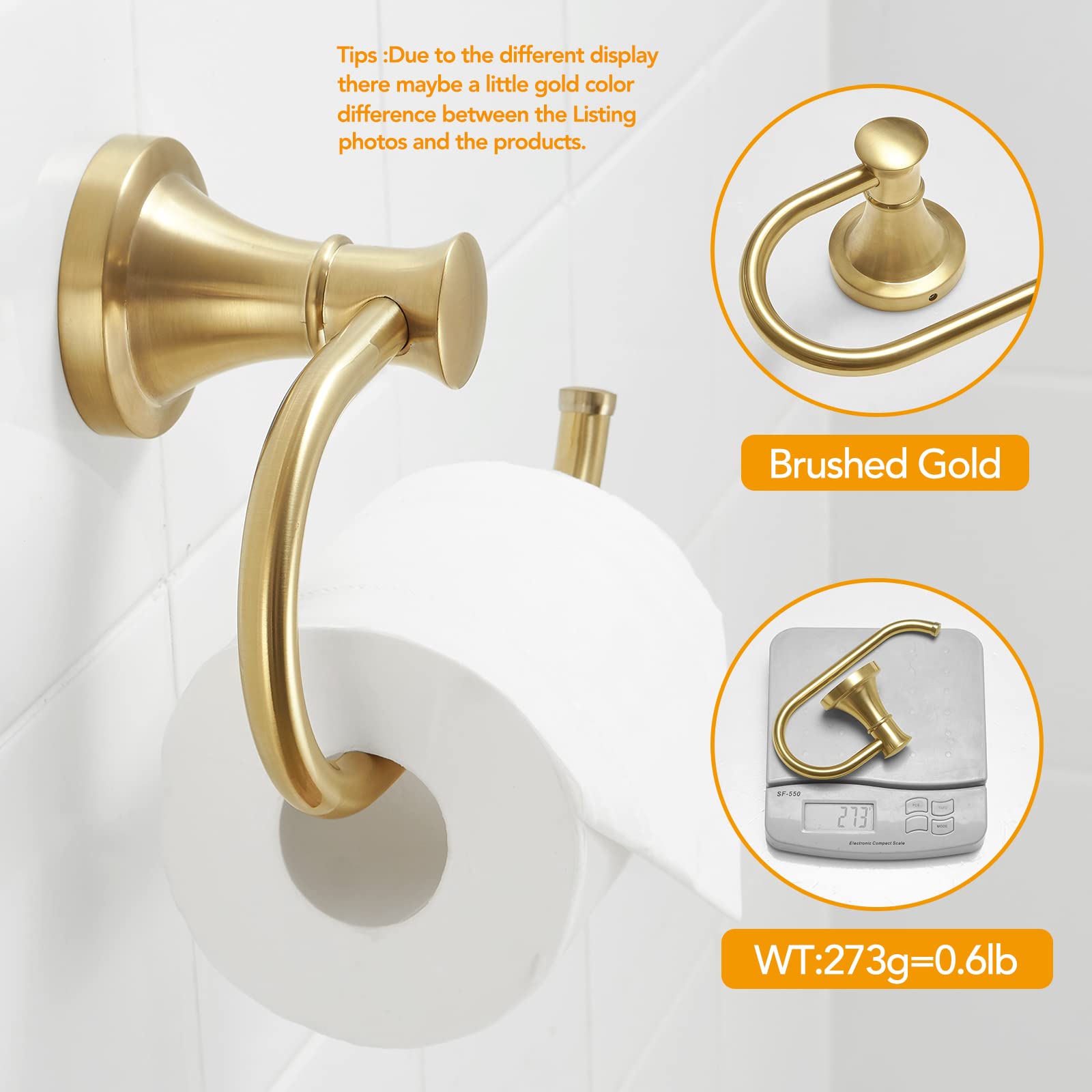 BESy Brushed Gold Toilet Tissue Paper Holder Brushed Gold Bathroom Accessories Toilet roll Paper Hanger, Wall Mounted, Rustproof