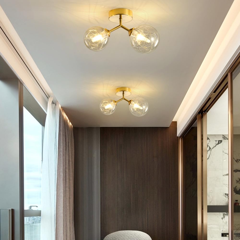 2-punktowa lampa sufitowa LED z żarówką Nordic Glass Ball, lampa sufitowa do domu, przedpokoju, korytarza, montażu podtynkowego, łazienki, blisko lamp sufitowych (kolor: mlecznobia