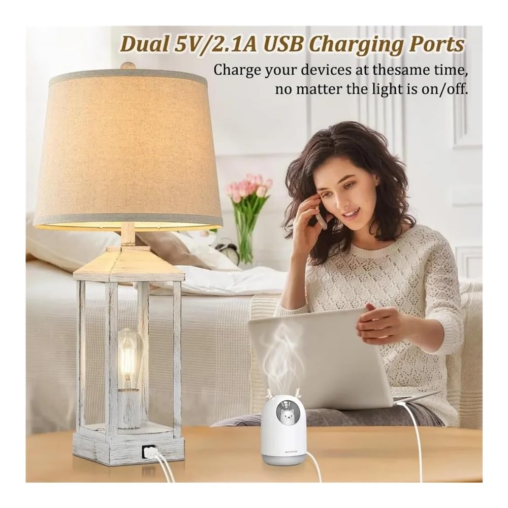 Lampka nocna, Zestaw 2 lampek nocnych Farmhouse, 28-calowa lampa stołowa z funkcją ściemniania i dotykiem USB