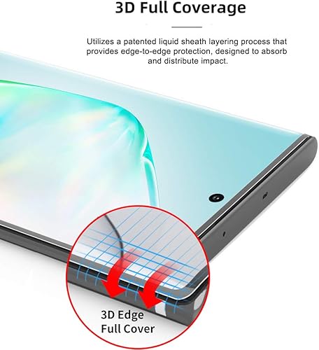 Miniatura 4 de Maxaka Protector de pantalla de vidrio templado para Galaxy Note10, protector de borde curvado 3D de 0.008 in, función de reparación adhesiva de