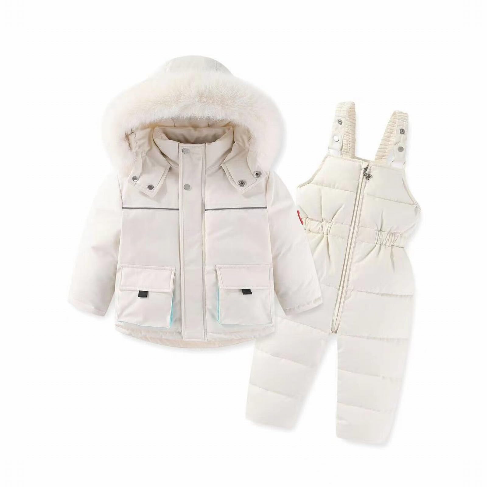 Schneeanzug-Set, Mantel, Daunen, Lätzchen für Kinder + Jacke, Kapuze, 2 Baby-Mädchen-Hosen, Mädchen-Outfits&Set, Jacke für Mädchen, Kleinkind