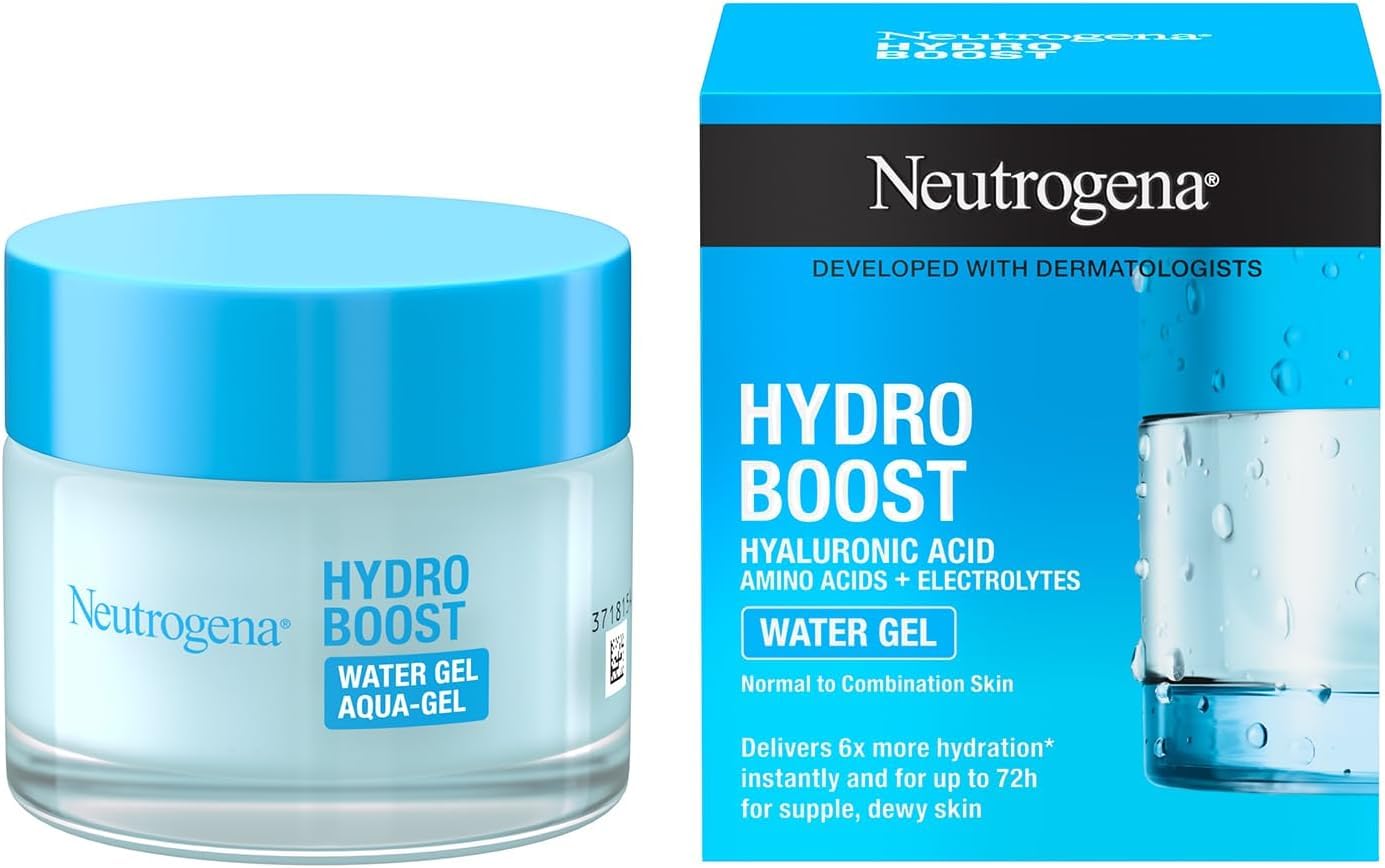 Neutrogena Hydro Boost Gel de agua (50 ml), gel hidratante facial con ácido hialurónico y aminoácidos, 72 horas de hidratación, fórmula no grasa, para piel normal o mixta