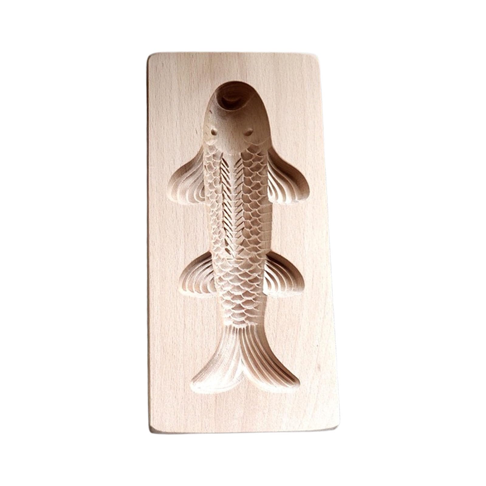 Msioytog Carved Carp Baking Model, Natural Wood Steamed Bun Maker for Pastries & Craft, Kitchen Essential Handcrafted Wooden Baking Tool