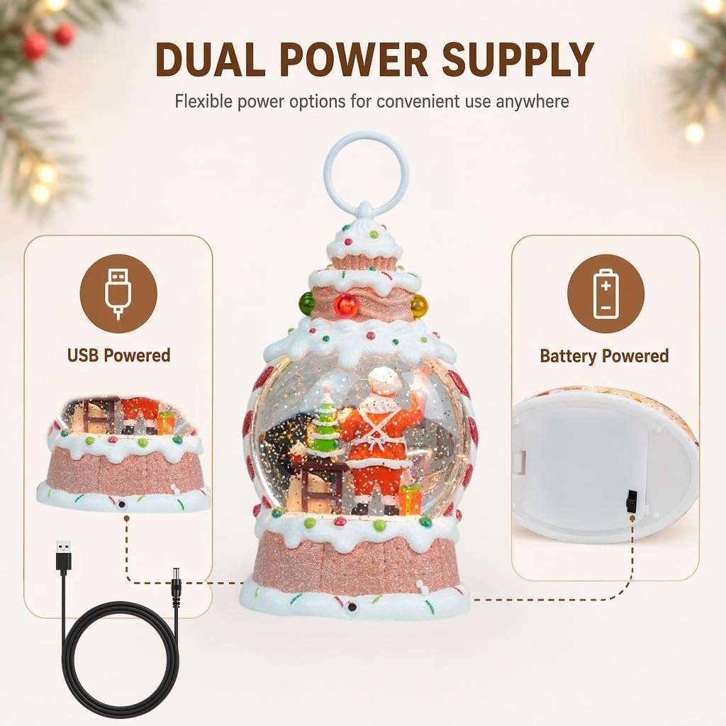 9" Christmas Snow Globe with Lights & Music, Santa Claus & Mini Christmas Tree Scene Water Globe, Indoor Tabletop Holiday Decor & Xmas Gift