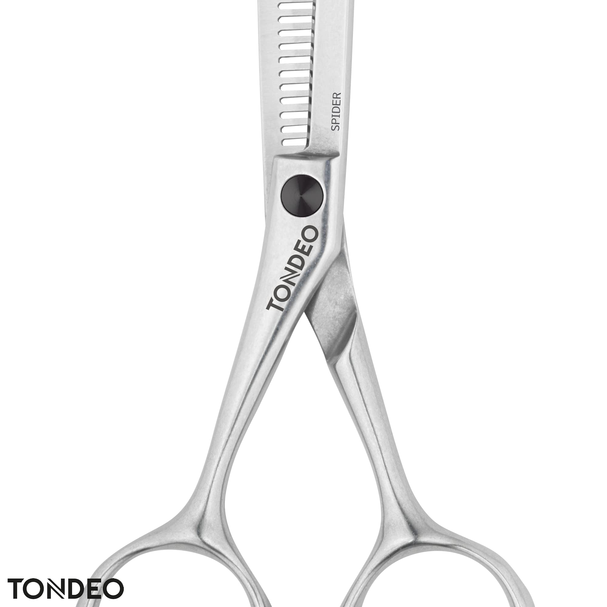 TONDEO Texturierschere SPIDER classic LEFT 5.25"| klassische Griffhaltung | Linkshänder Modellierschere mit 33 Prismenschliff-Effilierzähnen | Stahl aus Solinger Sonderschmelze|poliert|Made in Solingen