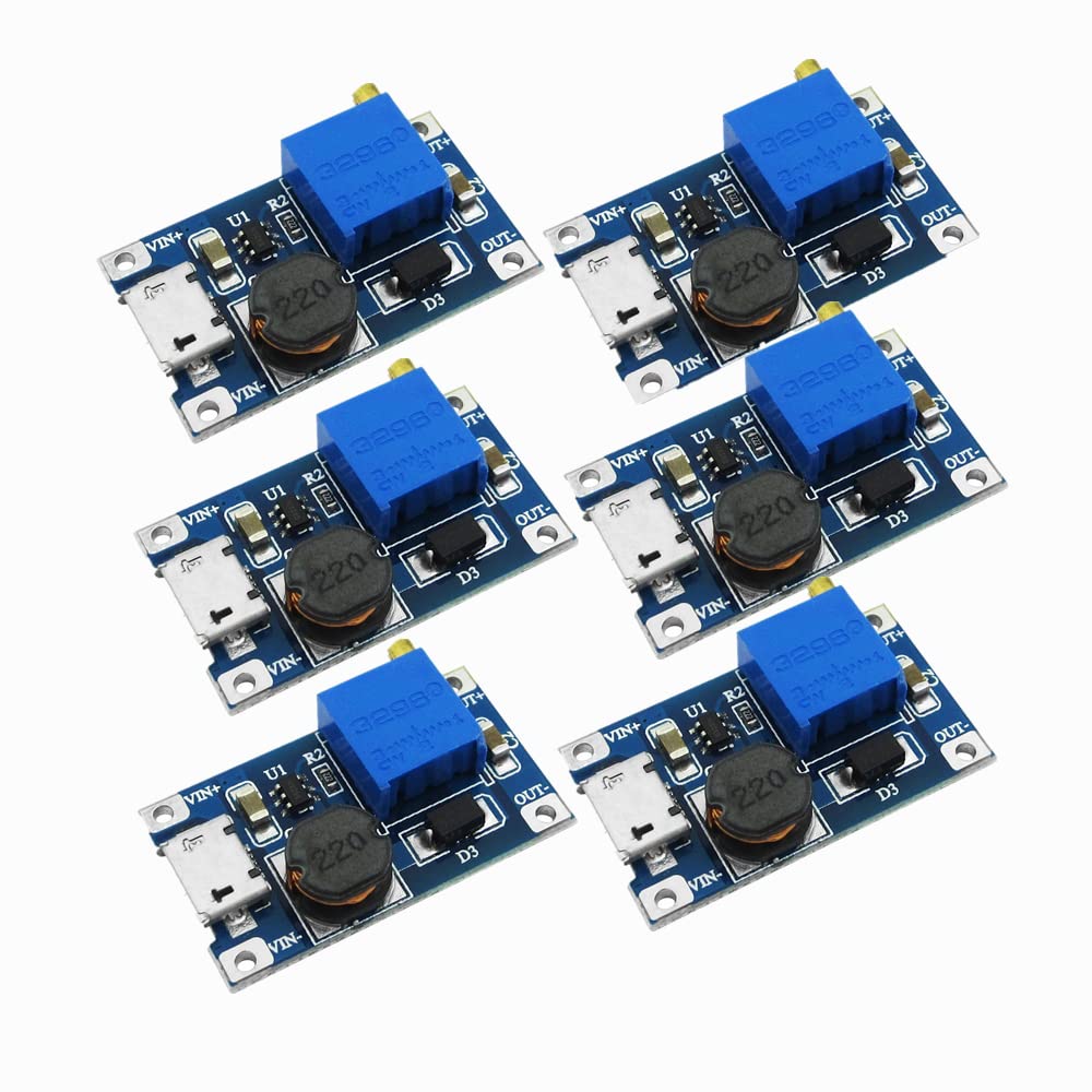 QEBIDUM 6 Packs Voltage Step Up Converter, 2V-24V to 5V-28V 2A DC DC Boost MT3608 Micro USB Power Supply Module Synchronous Switching Regulator DIY