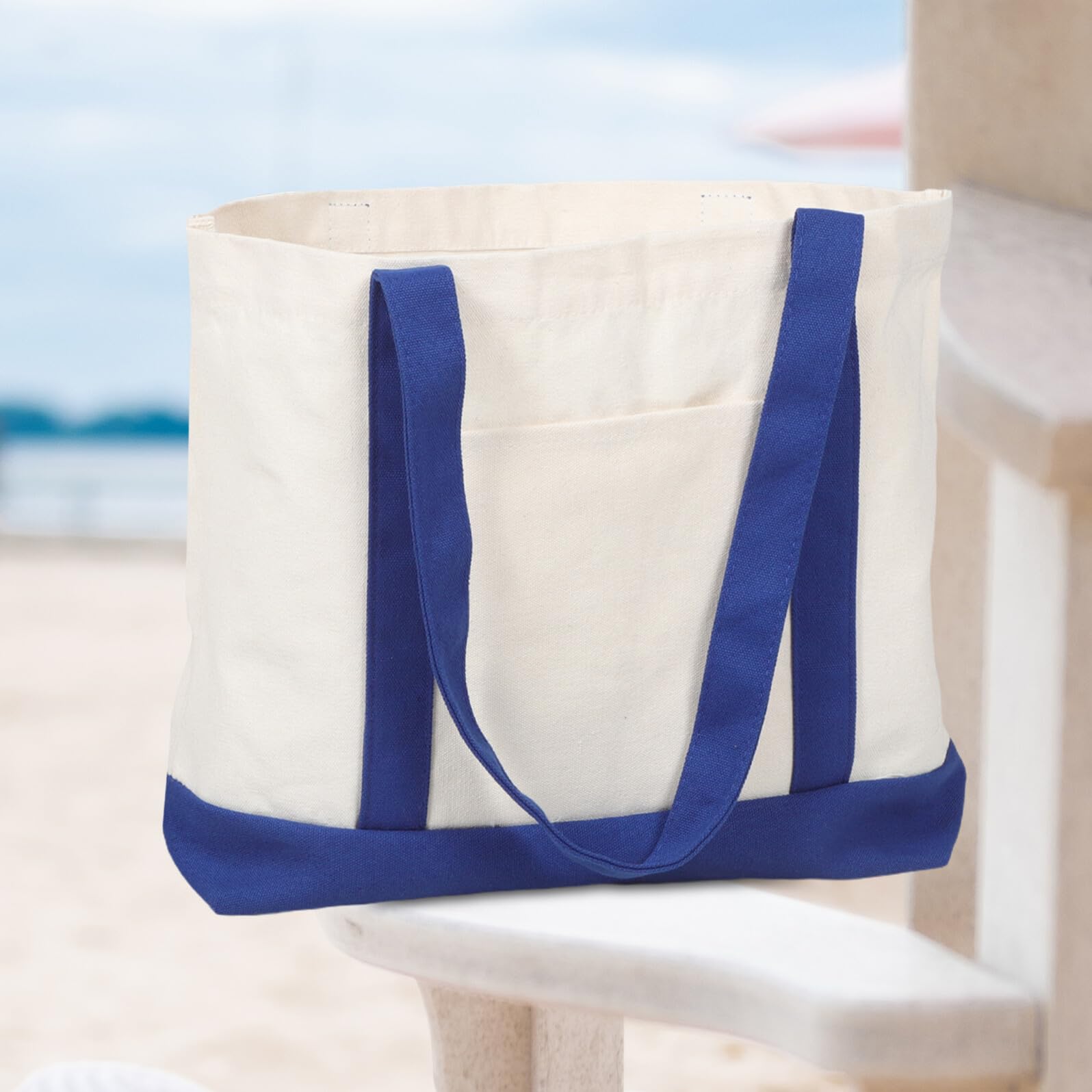 Toyvian Bolsa de Mano de Lona 2 Piezas 43x33x10 Cm Azul Marino y Negro con Bolsillo, Bolsa de Trabajo Multiusos Grande para Supermercado, Compras y Viaje Diaria