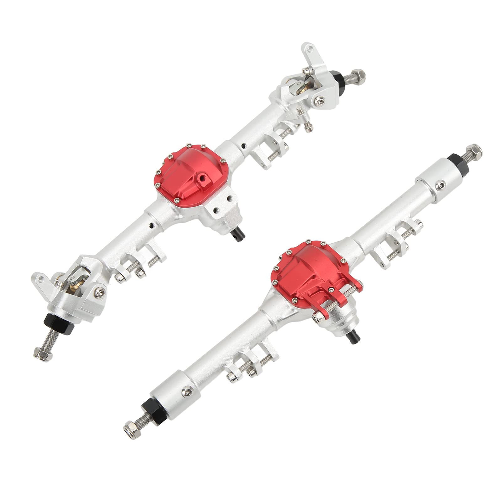 Zestaw przednich i tylnych osi RC z metalu, duży zintegrowany układ kierowniczy, oś samochodu RC do SCX10 II 90046 90047 D90 D1101/10 RC samochód gąsienicowy (srebrny czerwony)
