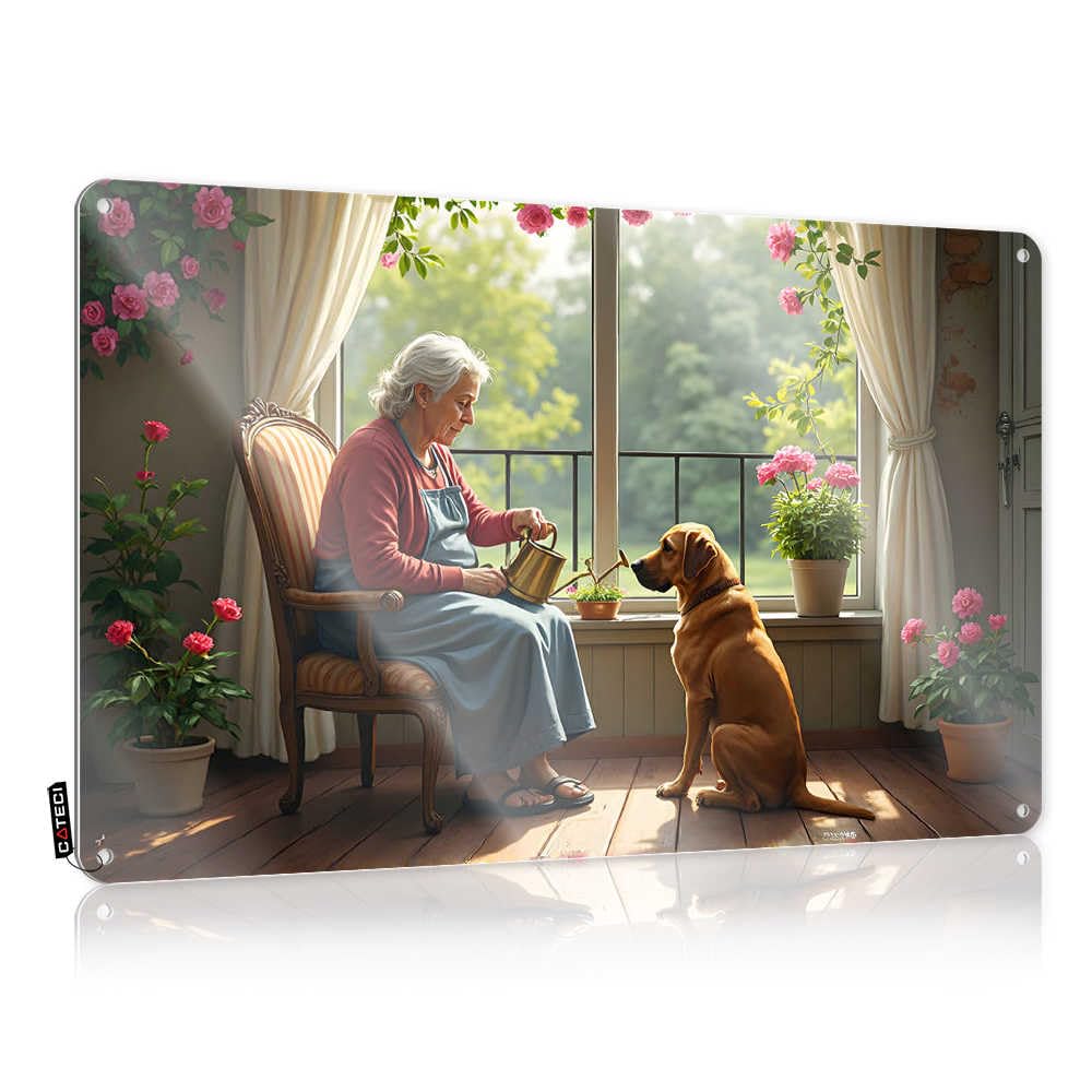 Fzfn Boys Colour Funny Wall Art Cottage Bedroom Accessories Accessory An Elderly Woman And Her Dog Enjoying A Quiet Moment By The Windo - Vintage Wall Decor For House(30X40cm)