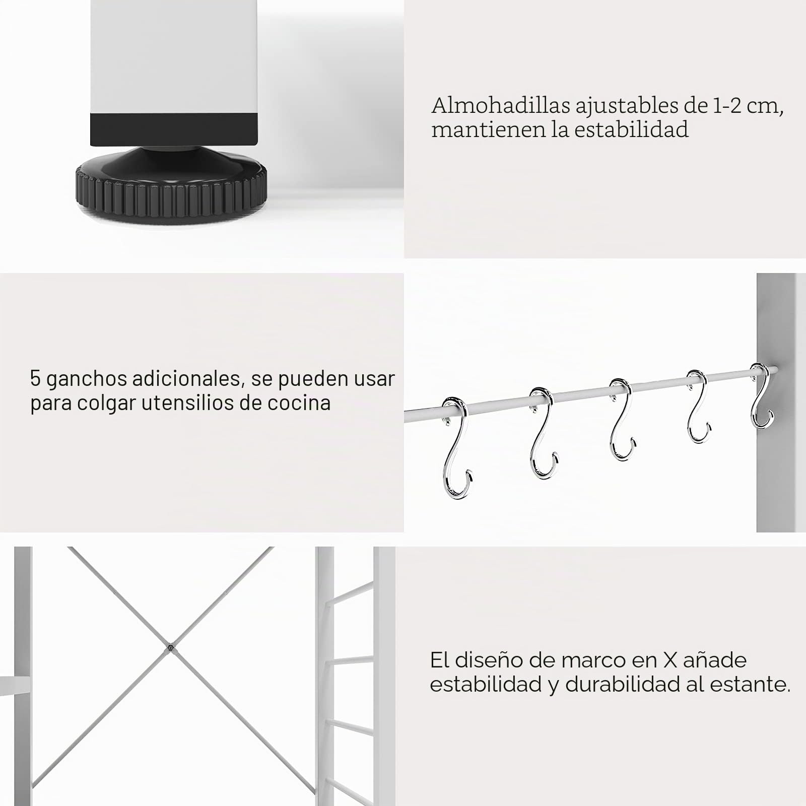 SogesPower Estantería de repostería, microondas, Estantería de 3 Niveles, con Ganchos en Forma de S, Estante para Utensilios de Cocina y Especias, 90 x 40 x 83 cm, Arce