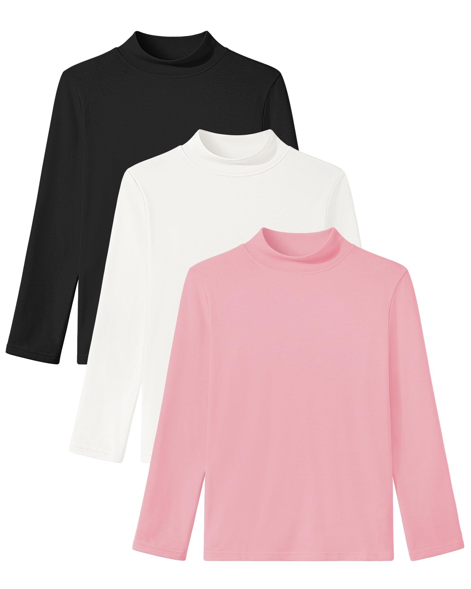 Auranso 3 Pack Boys Turtleneck Long Sleeve Shirts Girls Kids Warm Tops