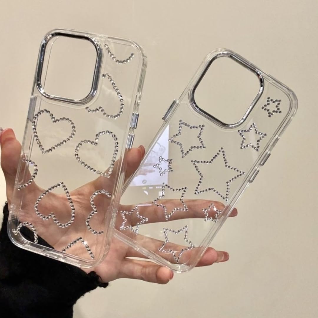 Modne etui na telefon z kryształkami 3D i serduszkiem miłosnym do iPhone'a 17 16 15 14 13 12 Pro Max 16 15 14 Plus, estetyczne, przezroczyste (do iPhone'a 15/AX)