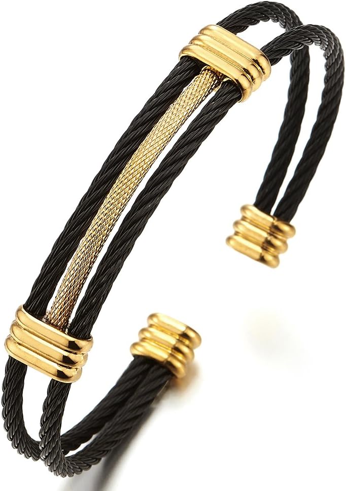 Men Women Stainless Steel Twisted Cable Adjustable Cuff Bangle Bracelet