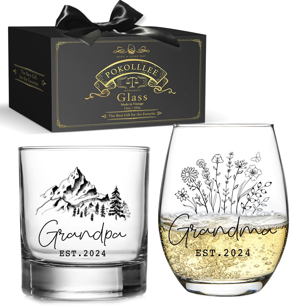 EST 2025 New Grandparents Wine Glasses Set Gift for Grandpa Grandma, Mothers Day Fathers Day Gift, Promoted to Be New Grandparents, First Time Grandma Grandpa Gift for Couples