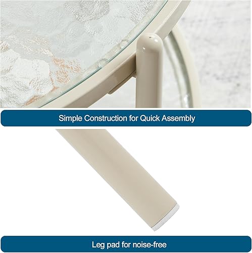 Miniatura 7 de VINGLI Mesa de Centro Redonda Pequeña de 25.6" Blanco Crema con Vidrio de Onda de Agua Círculo Transparente Mesa de Centro, Mesa Central con Diseño