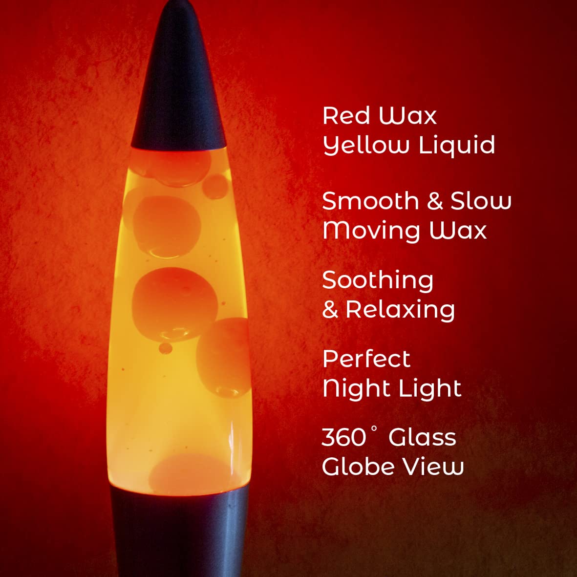 Global Gizmos 48850 Lámpara de lava roja y amarilla de 16 pulgadas, base plateada, nostalgia retro, luz de estado de ánimo relajante, iluminación decorativa